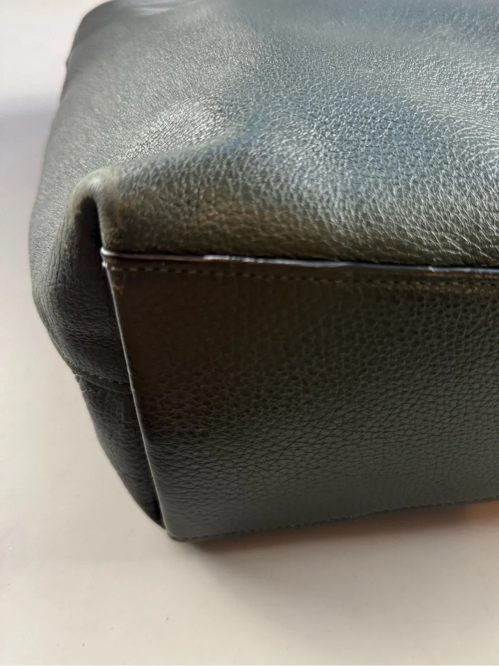 Coach Pebbled Leather Zip Top Tote Shoulder Bag Dark Green Gold Hardware